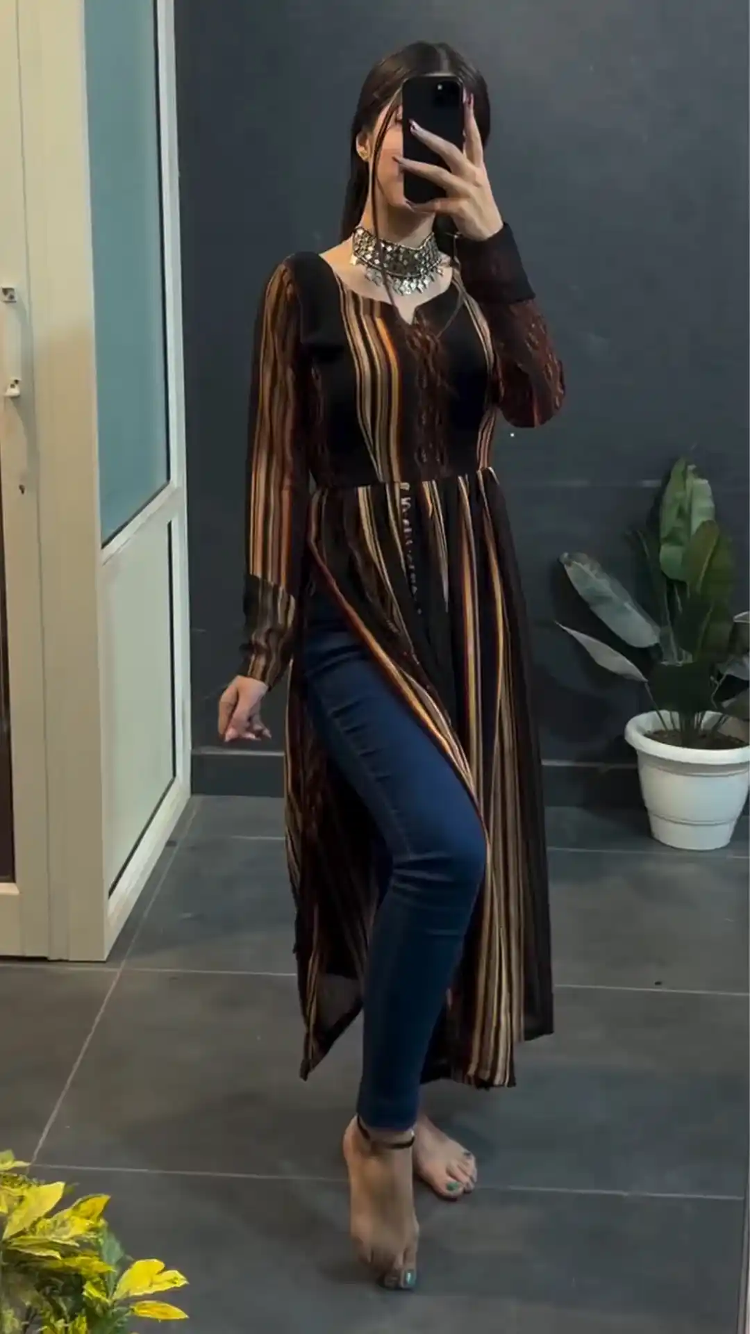 Brown Multi Striped Nyra Kurti.png